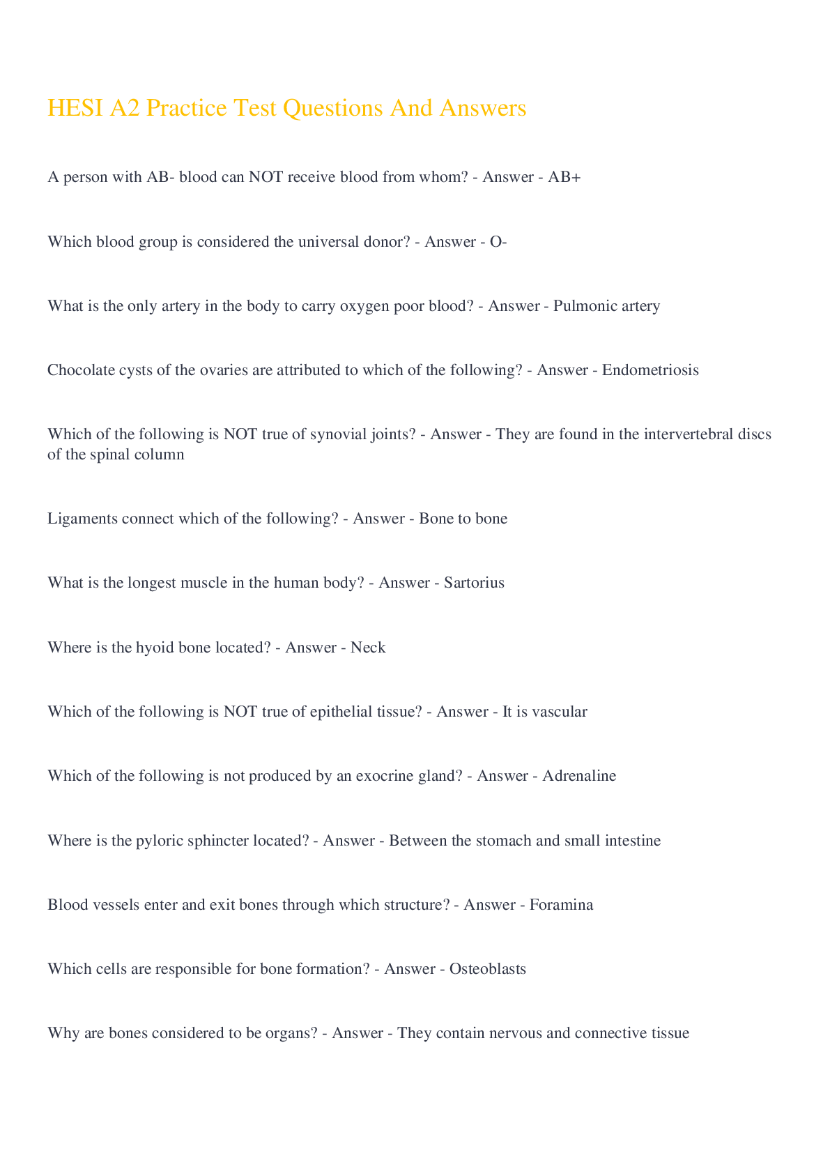 Preview image for HESI A2 Practice Test Questions And Answers 2022/2023